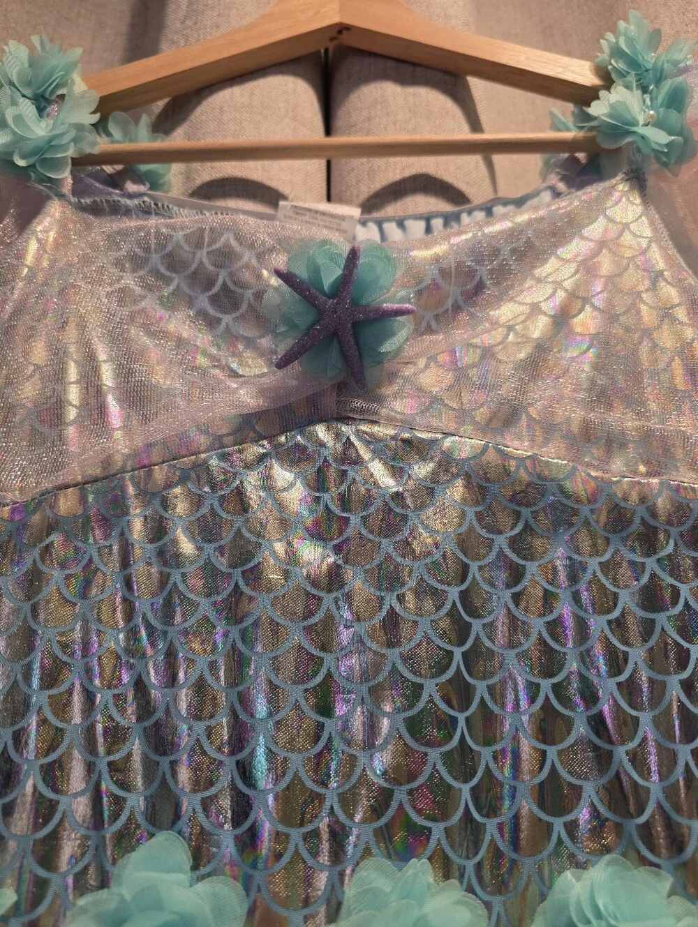 Girls' Size 10 (L) Aqua Mermaid Costume Dress with Floral Accents